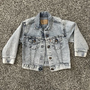 VINTAGE Levis Denim Jacket Boy 6 Trucker Acid Wash Orange Tab 90s Made in USA - Picture 1 of 11