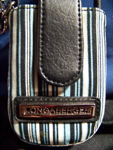 LONGABERGER HOMESTEAD Striped Blue, Blk, W SMALL CELL PHONE HOLDER W/ CLIP - EUC - Picture 1 of 5