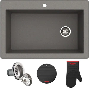 Forteza 33-Inch Drop In/Undermount Single Bowl Granite Kitchen Sink in Grey, KGD - Picture 1 of 7