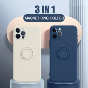 For iPhone 16 15 14 13 12 11 Pro MAX XS XR 8 Silicone Hand Ring Stand Case Cover - Picture 1 of 26