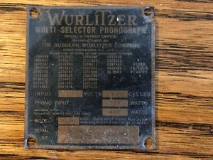 Original Wurlitzer Model Tag for Model 1250 #1 - Picture 1 of 1