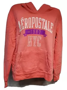 Aeropostale Womens Hoodie Pink Fleece Logo Sweatshirt L/S Hood Pocket Size Large - Picture 1 of 4