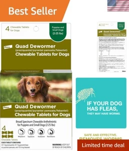 Effective Broad-Spectrum Dewormer for Small Dogs (2-25 lbs), 4 Chewable Tablets - Picture 1 of 10