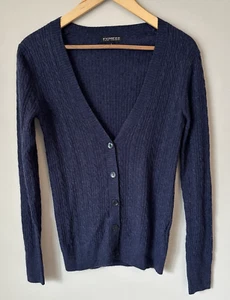 Express 100 % Kaschmir Pullover marineblau Strickjacke Zopfmuster schmale Passform Gr. Large L neu ohne Etikett - Bild 1 von 9