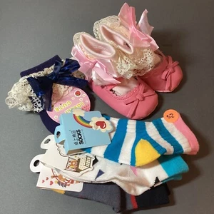 5 Pairs - GIRLS DESIGNER SOCKS & 1 Pair Infant Baby Shoes - Age Infant - 9 Month - Picture 1 of 12
