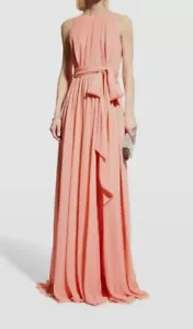 $695 Badgley Mischka Women's Pink Georgette Pleated Self-Tie Dress Size 2 - Picture 1 of 4