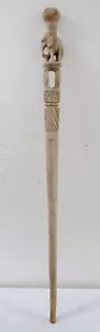 Vintage Nigerian Carved Light Wood Elephant Topped Walking Stick Cane - Picture 1 of 9