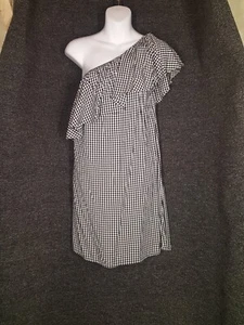 Comprobador de gingham de un hombro para mujer negro blanco talla mediana - Imagen 1 de 5