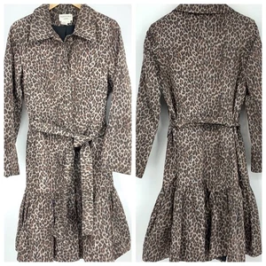 Charles Gray London Belted Trench Rain Coat Ruffle Hem Leopard Animal Print L - Picture 1 of 7