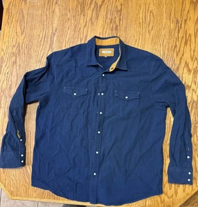 32 Bar Blues Shirt Mens Xl Long Sleeve Pearl Snap Button Waffle Texture Blue - Picture 1 of 4