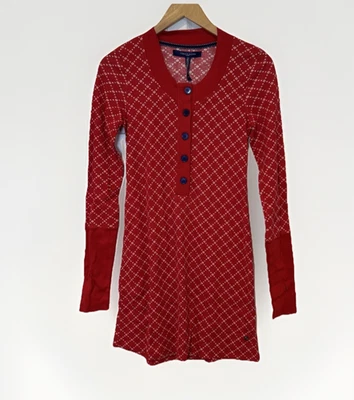 Tommy Hilfiger 女式晚礼服 S 红色假日圣诞保暖亨利全新带标签 — 第 1/4 张图片