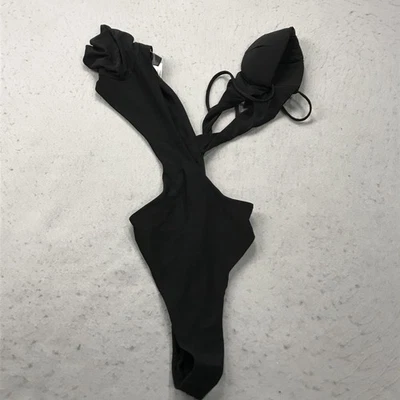 Body LaQuan Smith para mujer XS cuello falso recortado tanga pierna alta una pieza negro Foto 1 de 4