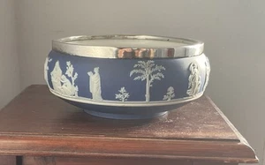 Edwardian Circa 1900 Wedgewood Jasperware Fruit Bowl Silver Plated Rim - Picture 1 of 3