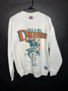 Vintage 80s Miami Dolphins Sweatshirt Adult L White Nutmeg Jack Davis 1988 USA - Picture 1 of 9