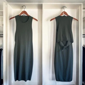Theory Sz Small Riderlyn O Noble Tie Waist Midi Sheath Dress Dark Sage Wool - Picture 1 of 9