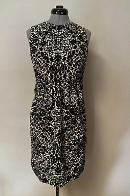 Vestido de seda Tory Burch negro blanco Belinda Jacquard cóctel fiesta té forrado Foto 1 de 4