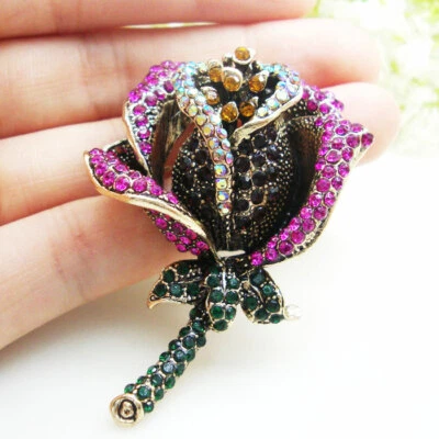 Broche prendedor colgante vintage rosa flor mujer cristal estrás  Foto 1 de 4