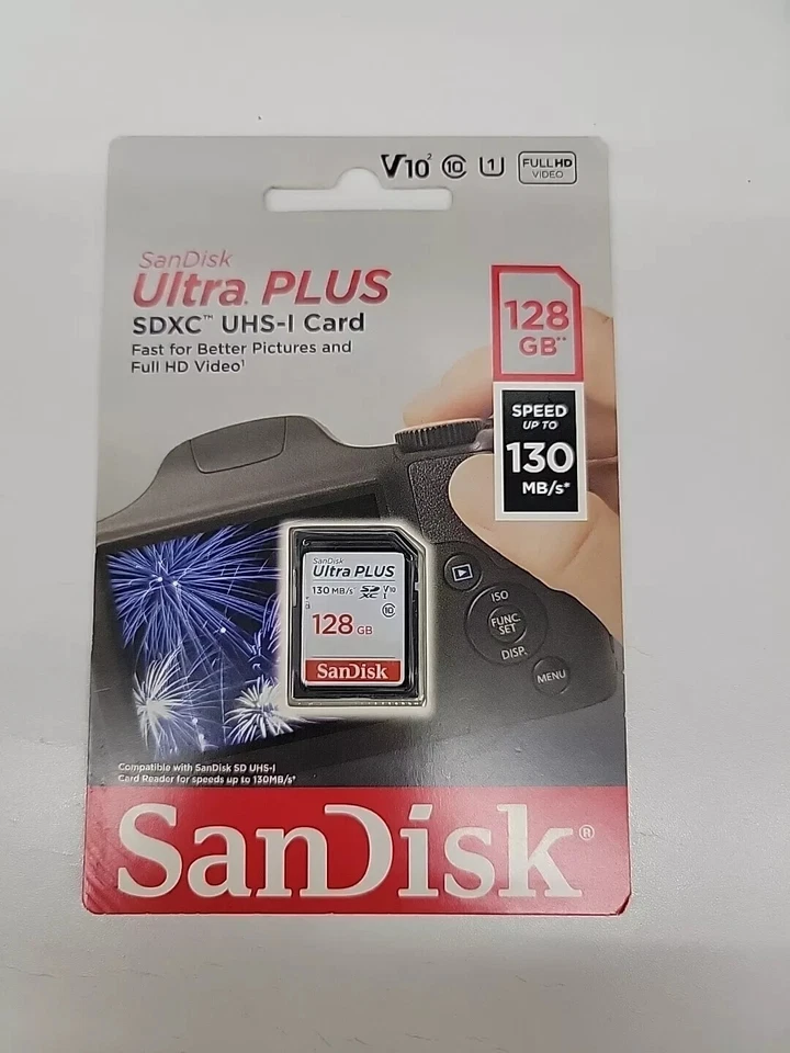 SanDisk Ultra Plus SDXC UHS-1 Card,128GB speed 130 MB/S2 Class 10 SD Memory Card - Image 1 of 1