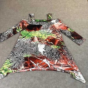 Karen J Design Women Top Lg Cold Shoulder Sharkbite Abstract Art to Wear - Picture 1 of 5