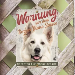Berger Blanc Suisse cartello di avvertimento 15 x 21 cm | targa per cane resistente alle intemperie | cartelli 48S - Foto 1 di 3