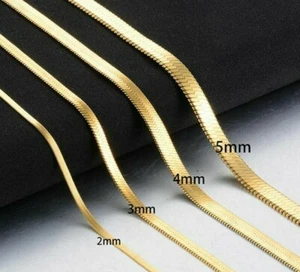 14k Yellow White Rose Gold Filled Flexible Herringbone Flat Snake Chain Necklace - Picture 1 of 24