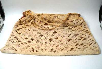 Vintage Hippie  Sewing Knitting Bag Purse Shopping Tote Floral Crochet - Image 1 of 4