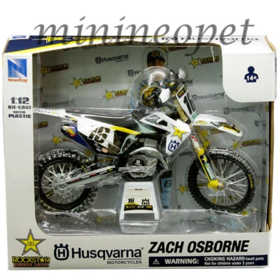 NEW RAY 58243 ROCKSTAR HUSQVARNA FC450 ZACH OSBORNE RACING BIKE 1/12 #16 WHITE - Image 1 of 2