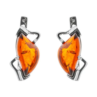 可爱正品波罗的海琥珀耳环 925 纯银干邑颜色 — 第 1/2 张图片
