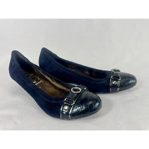 AGL Atillio Giusti Leombruni Italy Navy Suede Ballet Cap Toe Buckle 39/ 8.5 - Picture 1 of 12