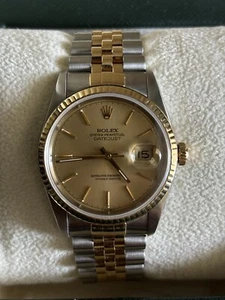 ROLEX MENS DATEJUST 16233 18K YELLOW GOLD & STEEL CHAMPAGNE DIAL 36MM WATCH - Picture 1 of 19