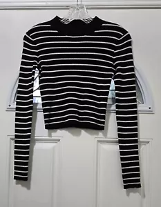 Brandy Melville Top Damen JR One Size schwarz weiß gestreift Crop L/S Strick - Bild 1 von 9