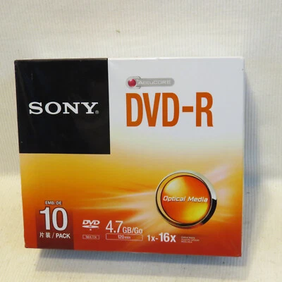 Sony DVD-R 10 Pack, 120min, 4.7 GB AccuCORE, w/ Cases, Brand New Factory Sealed - Image 1 of 3