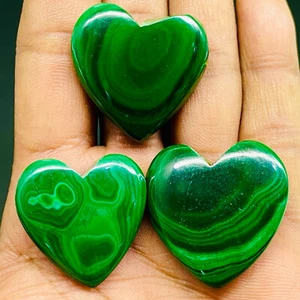 3 Pcs Natural Malachite 27.5-30.5mm Heart Cabochon Loose Untreated Gemstones Lot - Picture 1 of 20