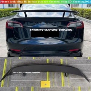 GT Style Carbon Fiber Trunk Lid Spoiler Wing Fit For 2017-2023 Tesla Model 3 - Picture 1 of 24