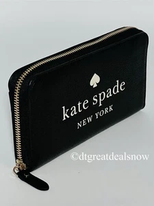 Kate Spade Ella Continental Zip Around Wallet K4779 Pebbled Leather Black NEW - Picture 1 of 11