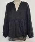 gibson Small Blouse Black White Polka Dot Long Sleeve Textured Relaxed Fit Tunic
