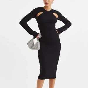 H&M ausgeschnittenes Bodycon-Kleid schwarz gerippt Damen XS neu mit Etikett UVP £ 35 - Bild 1 von 4