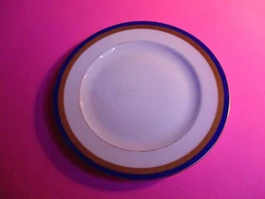 Set of 4 - Epiag Czechoslovakia, Blue Cobalt Rim, raised Gold Bread Plate 6.5" - Picture 1 of 2
