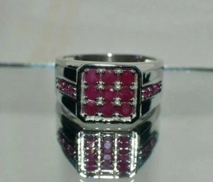 2.20Ct Round Cut Simulated Red Ruby Men's Wedding 925 Silver Gold Plated - Picture 1 of 6