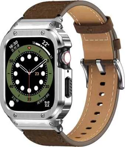 Rugged Apple Watch Metal Case Leather Band Bumper Strap Iwatch Ultra 9 SE 8 7 6 - Picture 1 of 7