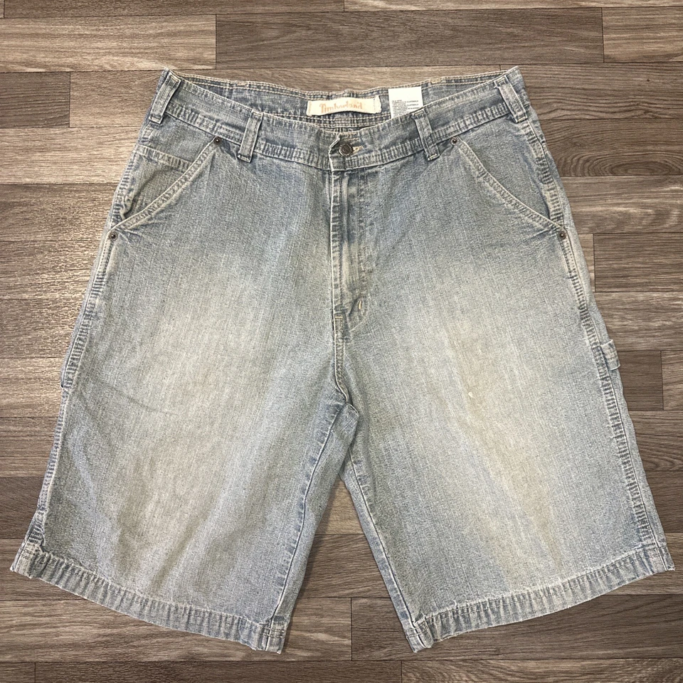 Pantalones Cortos Timberland Denim Carga Para Hombre Talla 34 Calce Suelto Lavado Ligero Hip Hop Carga Foto 1 de 4