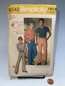 Simplicity 6542 HOW TO SEW Teen Boys' Wide Leg Pants Sz 32" Waist CUT COMPLETE - Picture 1 of 2