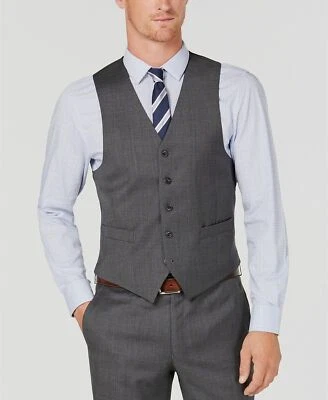 $215 Michael Kors 39L Men's Gray Blue Check Wool Classic Fit Suit Waistcoat Vest - Image 1 of 4