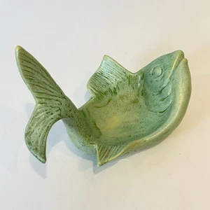 California Originals Pottery Matte Green Fish Candy Nut Dish Ashtray Vtg 9” - Picture 1 of 12
