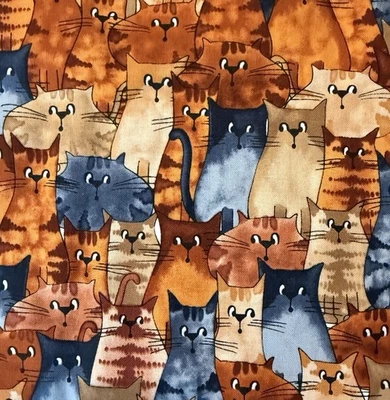 Hi-Fashion Fabric 2006 Cats Gray Orange Brown All Over Print 44” BTY