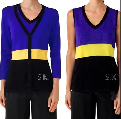 2 件装 TWINSET 纽扣针织开衫和背心 V 领色块 KENAR 尺寸 M/L — 第 1/4 张图片