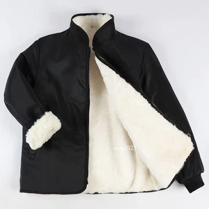 Mens Wool Cotton Fur Jacket Thick Fleece Sheepskin Winter Cotton Windproof Coat - Picture 1 of 25