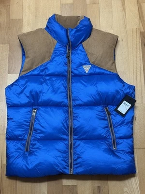 Guess Full Zip Sleeveless Puffer Vest Blue/Tan Men’s M 100% Polyester NWT $175 - Image 1 of 4