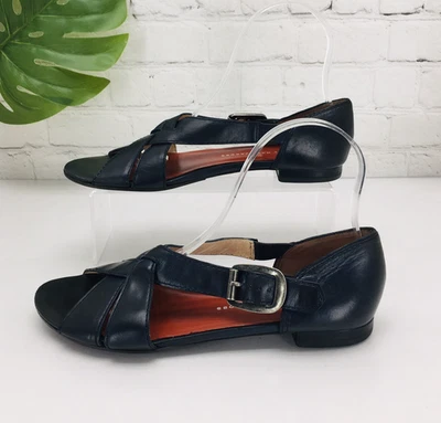 Marc Jacobs Women's Sandals 37.5/7 Black Leather Slip On Open Toe Strap Flats - Image 1 of 4