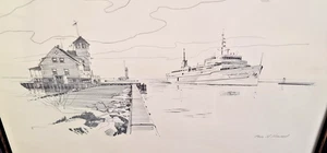 Paul Norton Bleistiftskizze gerahmte Kunst Milwaukee Clipper Küstendesign 1960er - Bild 1 von 6